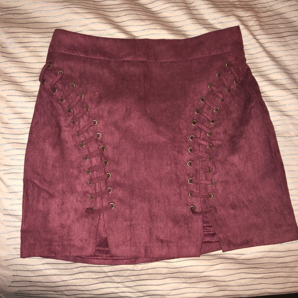 Maroon suede lace up skirt forever 21